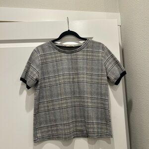 Woman’s M Plaid Short Sleeve Top - Black & White